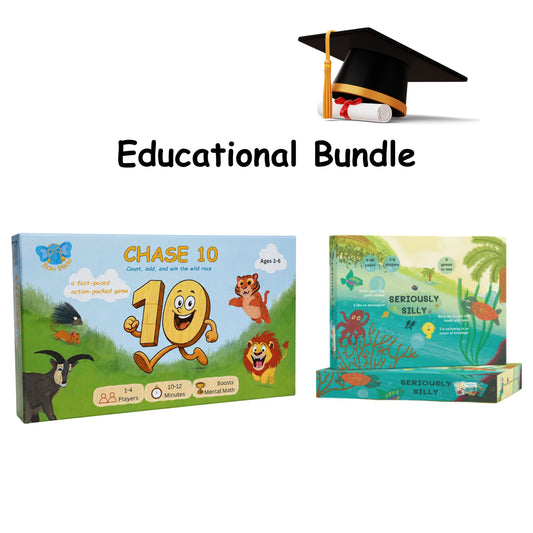 Educational Bundle for Kids (Ages 3–7) | Seriously Silly Card Game + Chase 10 Math Game Combo